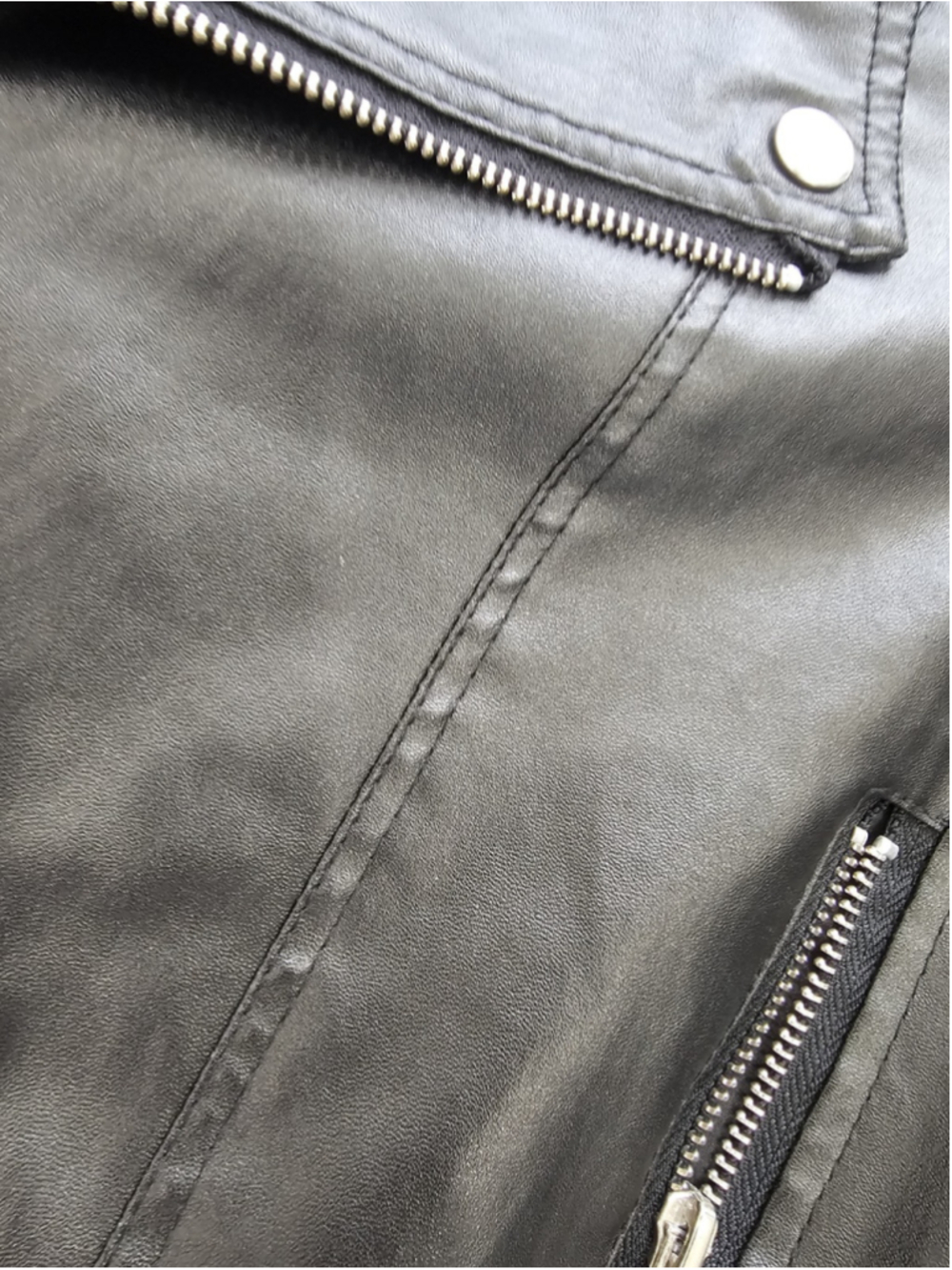 Women’s Black Faux Leather Moto Jacket Cropped Biker Zip Up Punk Rock Size S - Picture 14 of 16